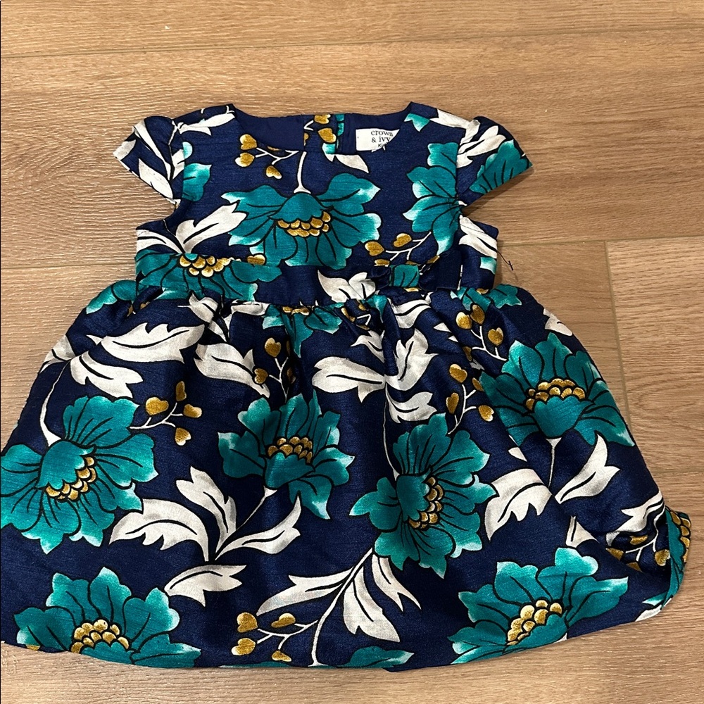 Crown & Ivy Kids Floral Dress in Navy and Teal
